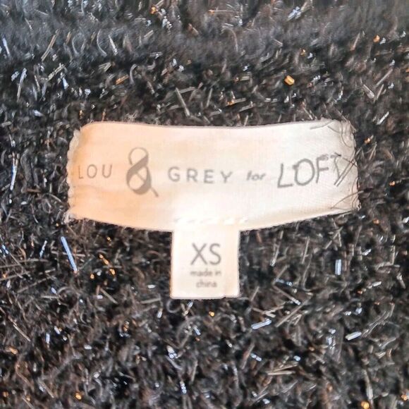 Lou & Grey for Loft Black Sparkly Oversized Open Front Cardigan Sweater Size XS - Picture 5 of 7